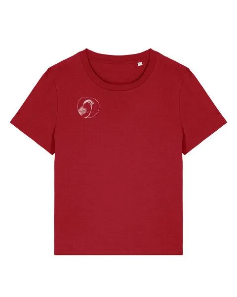 ilovemixtapes ilovemixtapes Der kleine Spatz Damen T-Shirt mit kleinem Brustprint und Rückendruck, Passionate red (rot), – Produktbild 1 von 2