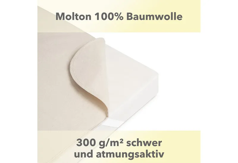 Matratzenschoner Molton, viele Größen, 100% atmungsaktive Baumwolle, made in Germany STUDIO, 90x200 cm Matratzenschutz bis 22 cm Höhe, Beige, – Produktbild 4 von 5