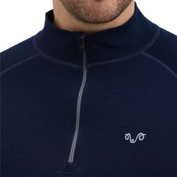 Woolona Woolona Langarmshirt - HALLDOR - 100% Merinowolle (Zip), Navy, – Produktbild 1 von 4