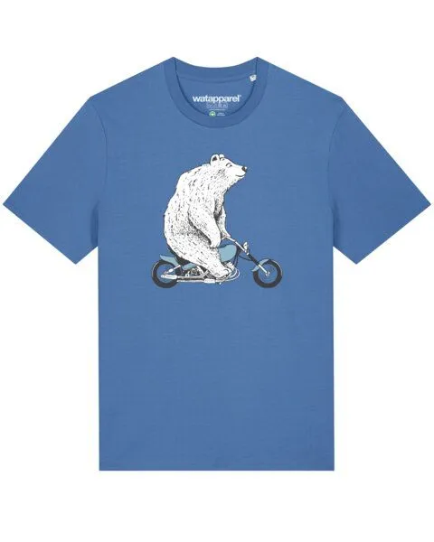 watapparel watapparel T-Shirt Unisex Bär auf Bike, Bright blue, – Produktbild 1 von 3