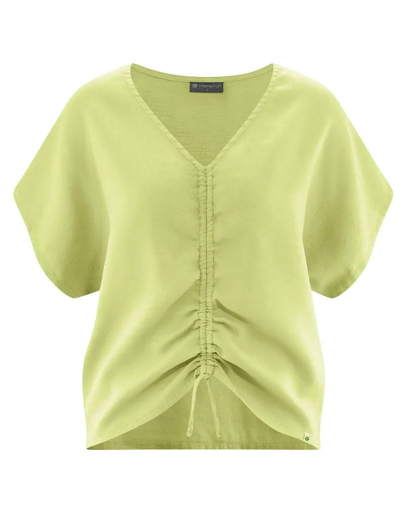 HempAge Hempage Damen vegan Bluse Gathered Summer Lindgrün, Grün, – Produktbild 1 von 2