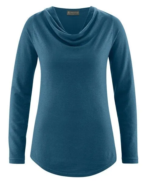 HempAge HempAge Langarmshirt mit Wasserfallkragen Hanf/Lyocell, Reef (blau), – Produktbild 2 von 4