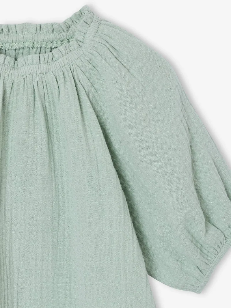 Vertbaudet Musselinbluse Mädchen mit Ballonärmeln salbei, Salbeigrün, – Produktbild 3 von 3