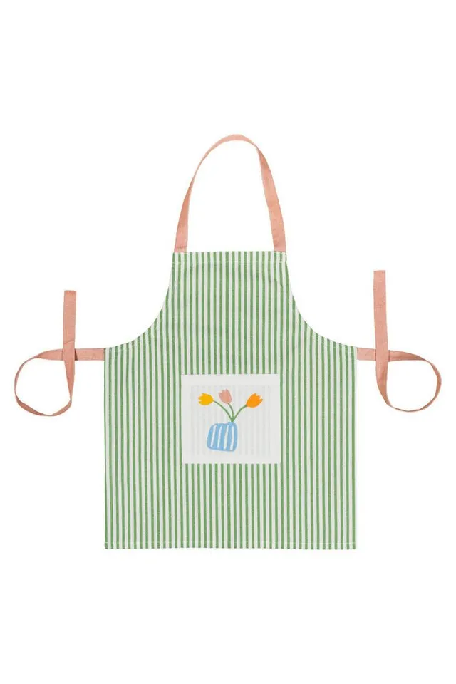 Tranquillo Tranquillo Kochschürze für Kinder VELOBLOOM 60x50cm Bio-Baumwolle Fronttasche mit Blumenmotiv, (Einzelartikel), Robuste und pflegeleichte Kinderschürze, farbenfroh, Grün, – Produktbild 1 von 3
