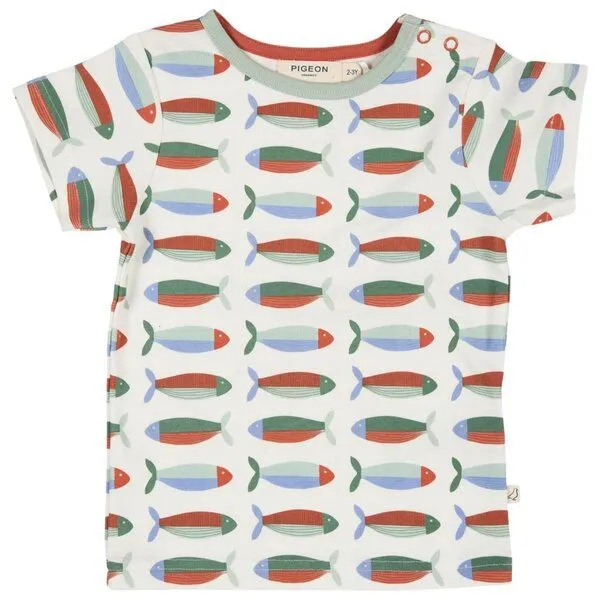 Pigeon by Organics for Kids Pigeon by Organics for Kids Kinder-Kurzarmshirt mit Aufdruck, Weiss-grün (mit fischaufdruck), – Produktbild 1 von 1