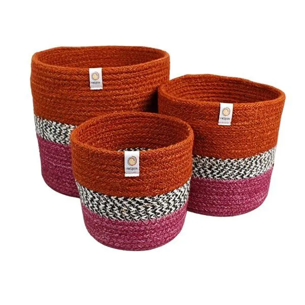 reSpiin reSpiin 3er-Set große Jute-Körbe - Zickzack, Fire, – Produktbild 1 von 4