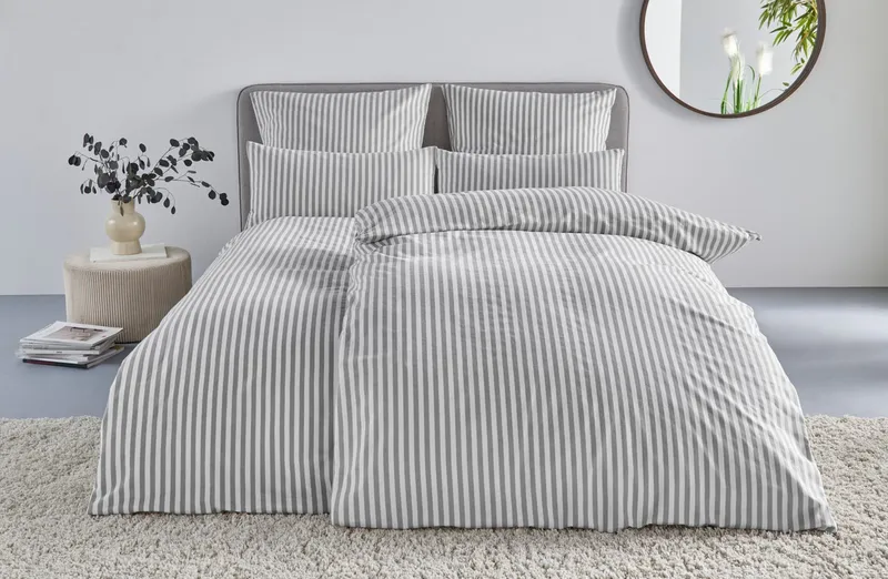LeGer Home by Lena Gercke Bettwäsche Linnea, Flanell, 2 teilig, aus 100% Baumwolle, Streifendesign, Grau, – Produktbild 7 von 8