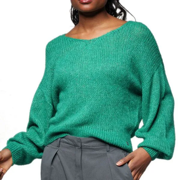 Alma & Lovis Alma & Lovis Leichter Pullover im Loose-Fit aus zartem Alpakastrick | Light V-Neck, Smaragd (grün), – Produktbild 1 von 4