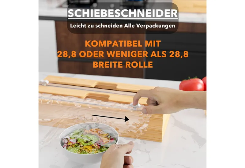 SpaceAid Folienspender Folienspender Mit Cutter, (2 in 1 Kunststofffolie, Aluminiumfolie und Wachs-Bambusspender), für Küche, Aufbewahrung – Produktbild 5 von 5