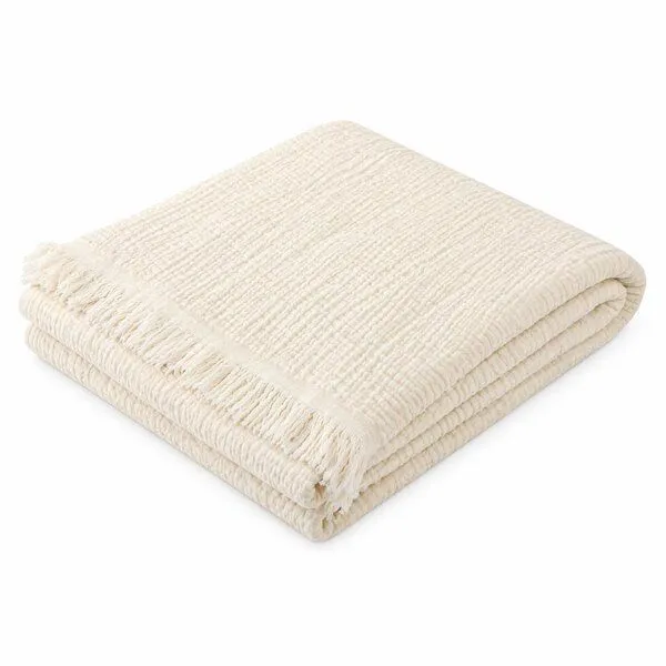 Sandiik Sandiik Musselin Wohndecke „Classic“ – Purer Komfort aus Bio-Baumwolle, Ivory, – Produktbild 1 von 4
