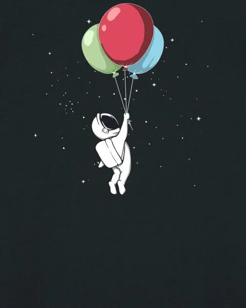 watapparel watapparel T-Shirt Unisex Little Balloon Astronaut, Black, – Produktbild 3 von 3
