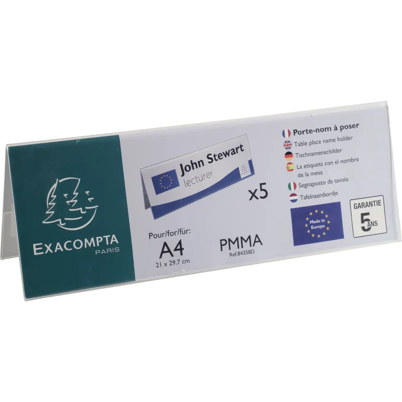 Exacompta 5er Pack Exacompta Tischnamensschilder "Exacryl" horizontal, aus PMMA, DIN A4 quer – Produktbild 1 von 3