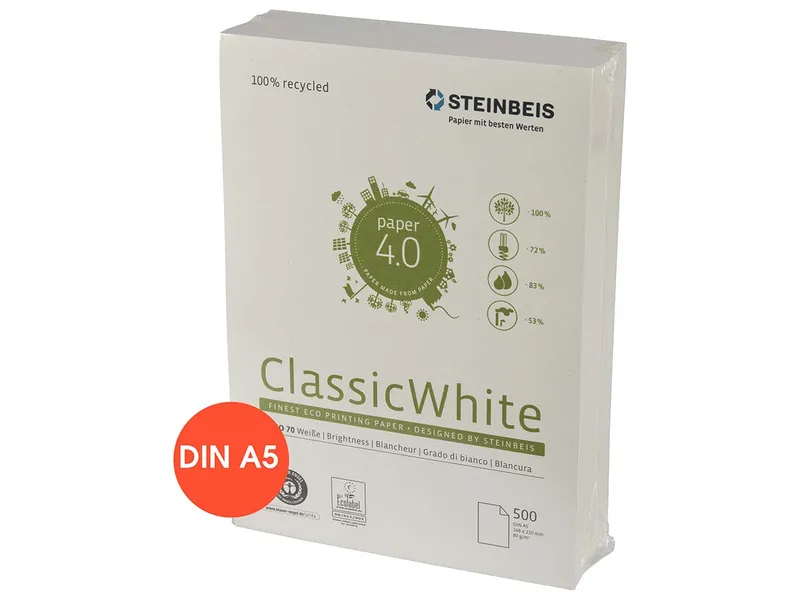 Steinbeis 500 Blatt Steinbeis Recycling Kopierpapier "No.1, ClassicWhite" DIN A5 – Produktbild 1 von 1