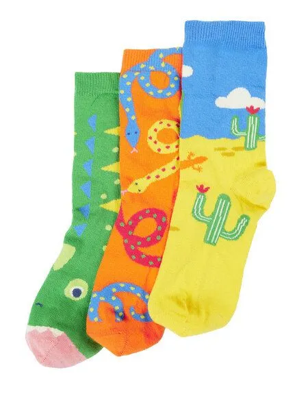 Frugi Frugi Kindersocken in Dreierpack mit Reptilien – Produktbild 1 von 3