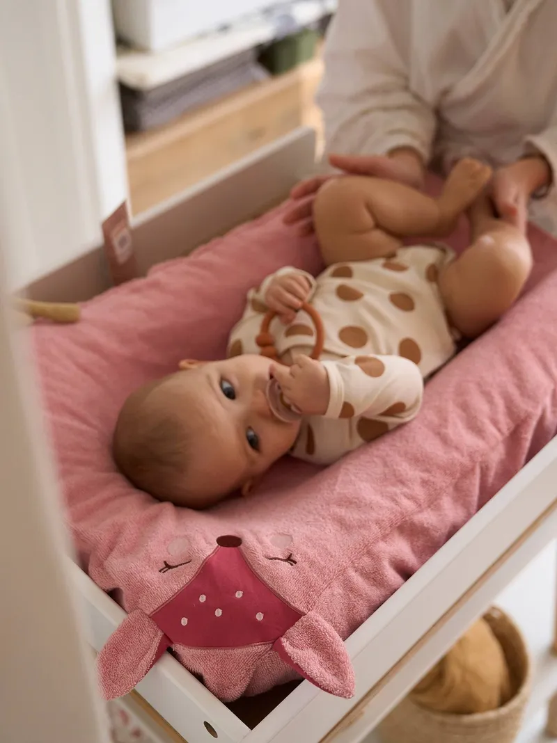 Vertbaudet 2er-Pack Ftee-Bezüge für Baby Wickelauflage personalisierbar, Dunkelrosa reh, – Produktbild 1 von 3