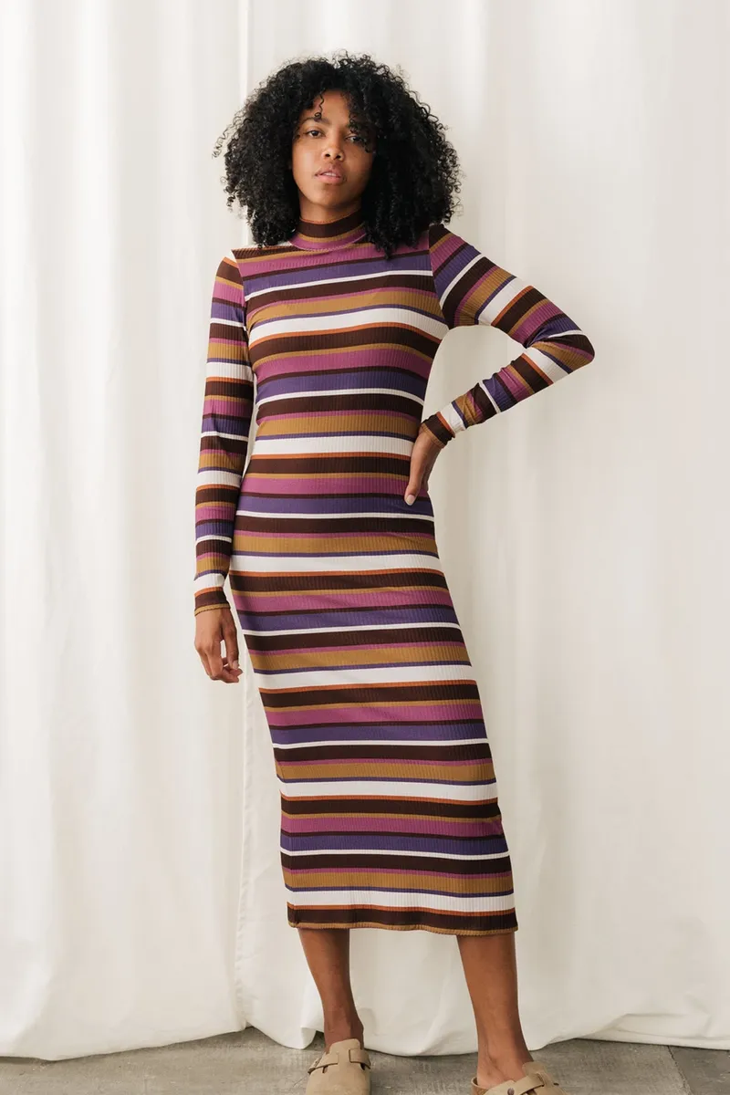 TWOTHIRDS TWOTHIRDS Damen vegan Kleid Barleycove Mehrfarbig Gestreift, Rosa, – Produktbild 1 von 2