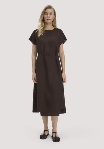 hessnatur hessnatur Gewebe Kleid mit Wickeloptik Midi aus reinem Leinen, Kakao braun, – Produktbild 1 von 5
