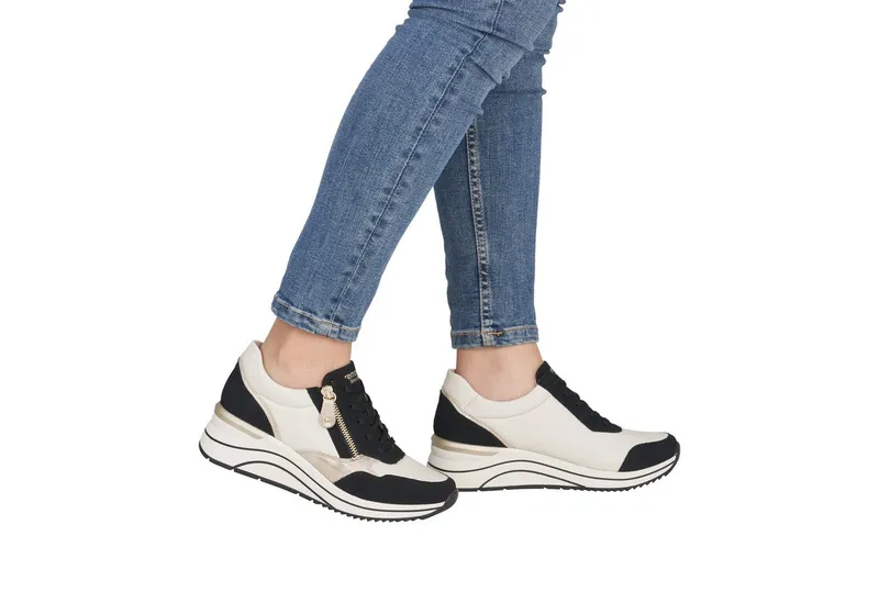 Remonte Remonte Keilsneaker, Freizeitschuh, Halbschuh, Schnürschuh, vegane Verarbeitung, Schwarz|weiß, – Produktbild 4 von 5