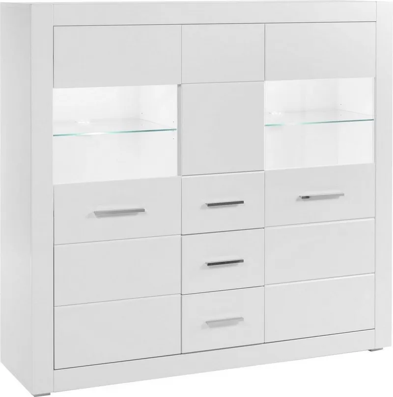 Home affaire Highboard Bianco, moderner Schrank, Kommode, Stauraumschrank, Hochschrank, zeitlos, ausreichend Stauraum, vielseitig einsetzbar, 149 cm breit, Weiß, – Produktbild 3 von 5
