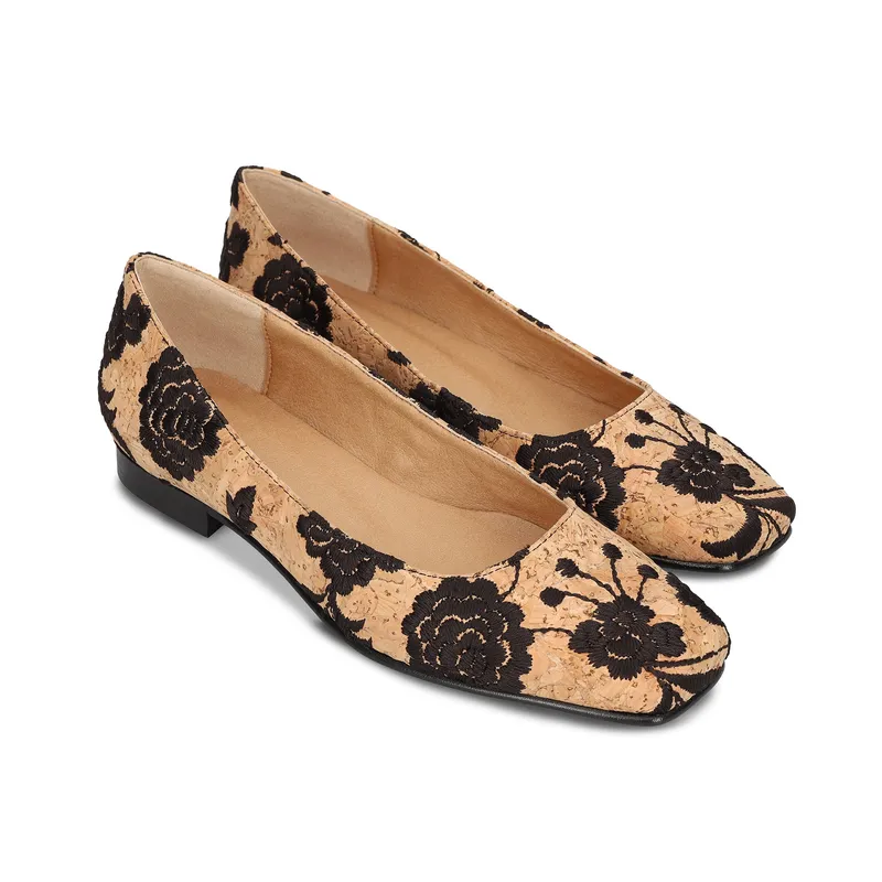 NAE NAE Damen vegan Ballerinas Louise Kork Schwarz/Braun, Schwarz, – Produktbild 2 von 2