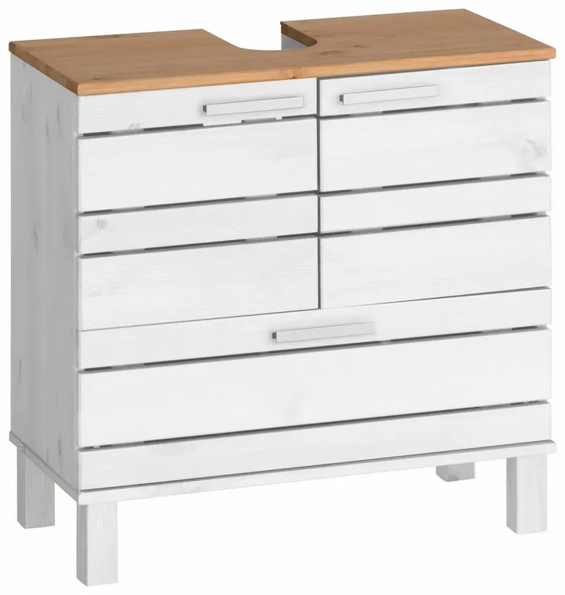 Home affaire Waschbeckenunterschrank JOSIE Breite 60, aus Massivholz, Metallgriffe, 1 Schublade & 2 Türen, Weiß, – Produktbild 2 von 5