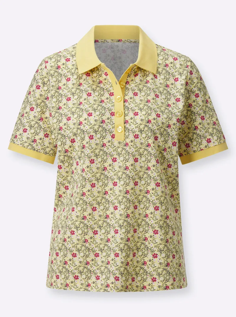 Witt Poloshirt zitrone-fuchsia-bedruckt, Zitrone-fuchsia-bedruckt, – Produktbild 1 von 2