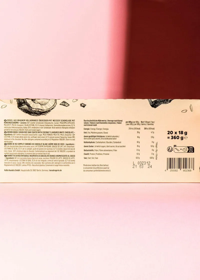 KoRo Puffreisriegel in weißer Schokolade mit Kokos 20 x 18 g – Produktbild 3 von 4