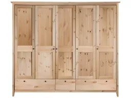 Kleiderschrank "Solvita" 5-türig, 2 große, 1 kleine Schublade, Kiefer gelaugt – Produktbild 1 von 1