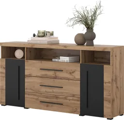 OTTO home Sideboard Roger,Breite 182cm, stilvolle Schrank, 2 Holztüren 3 Schubladen, Kommode mit viel Stauraum, Einlegeböden verstellbar – Produktbild 1 von 1