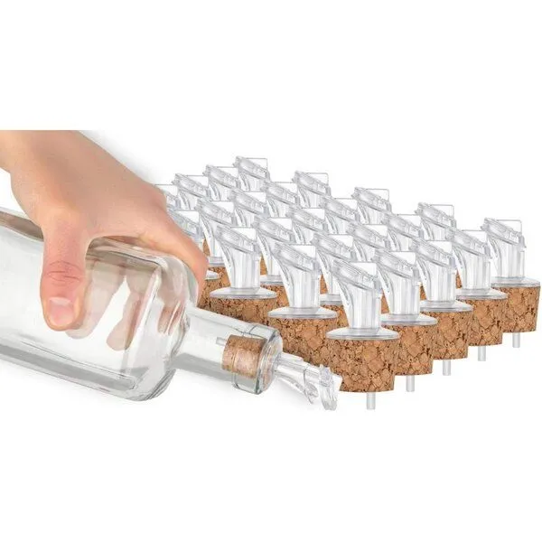 Kork-Deko Kork-Deko 25er-Pack Kunststoff-Ausgießer mit Kork-Stopfen | breit | geeignet für Öl, Essig, Spirituosen oder Liköre – Produktbild 3 von 4