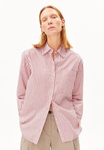 ARMEDANGELS ARMEDANGELS STRIPE LOOSE Damen Bluse aus Bio-Baumwolle, Oatmilk-mars red, – Produktbild 1 von 4