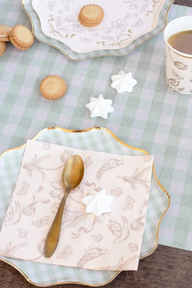 partydeco Papierserviette, Servietten Papier 33x33cm 3-lagig 12 Stück Vintage Blumen & Vögel, Beige, – Produktbild 5 von 5