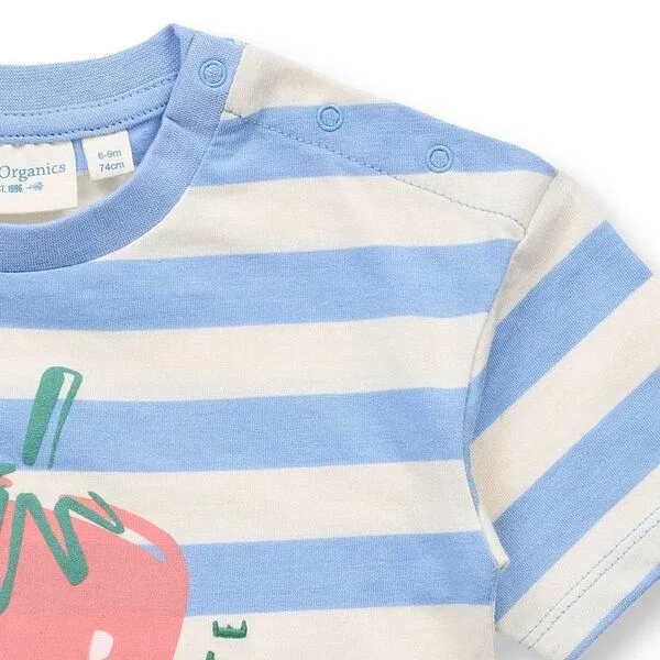Sense Organics Sense Organics Baby T-Shirt, Modell SOPHIE, Erdbeere auf hyazint-weißen ringeln, – Produktbild 3 von 4