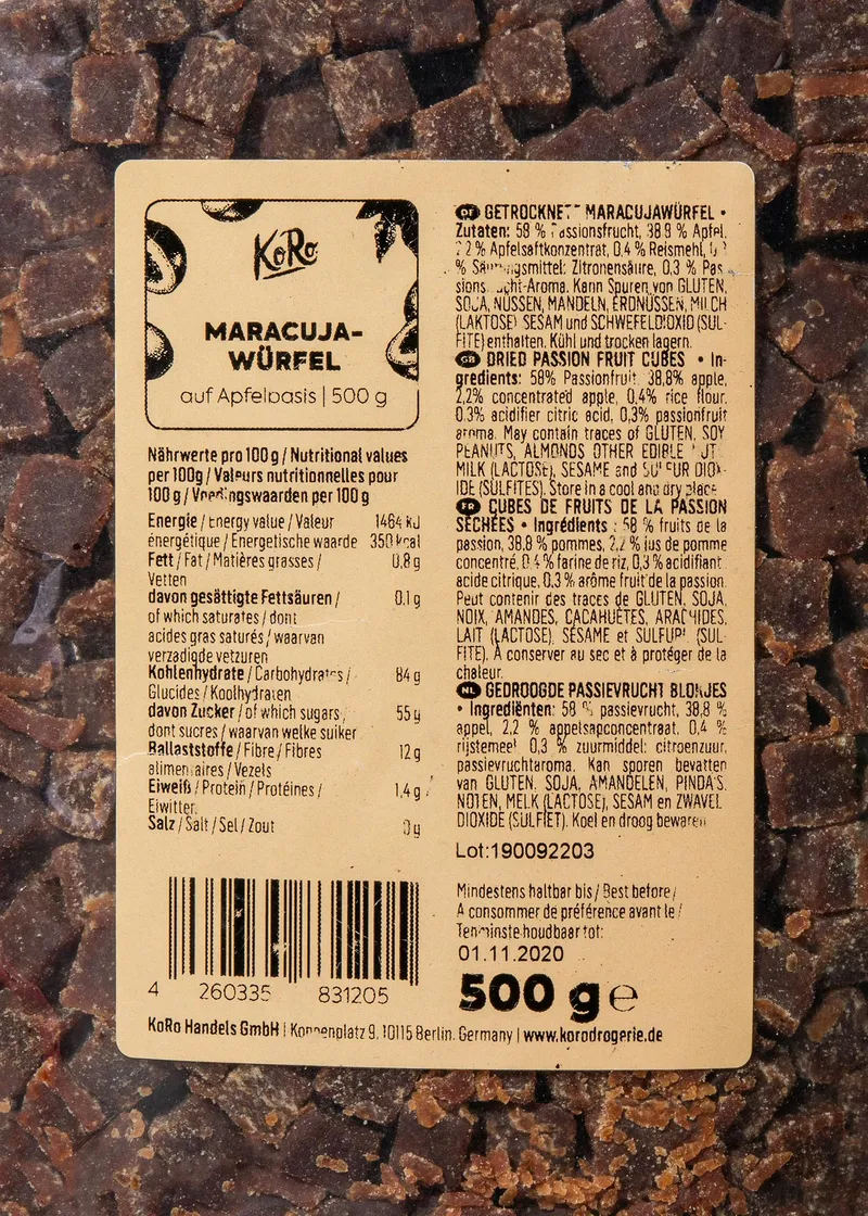 KoRo Passionsfrucht Würfel 500 g – Produktbild 3 von 5