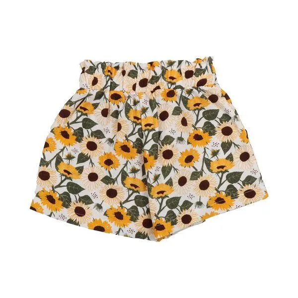 Walkiddy Walkiddy Kinder Shorts GOTS-zertifiziert aus Bio-Baumwolle, Sonnenblumen-Print, leicht & sommerlich, elastischer Bund, Blau, – Produktbild 3 von 3