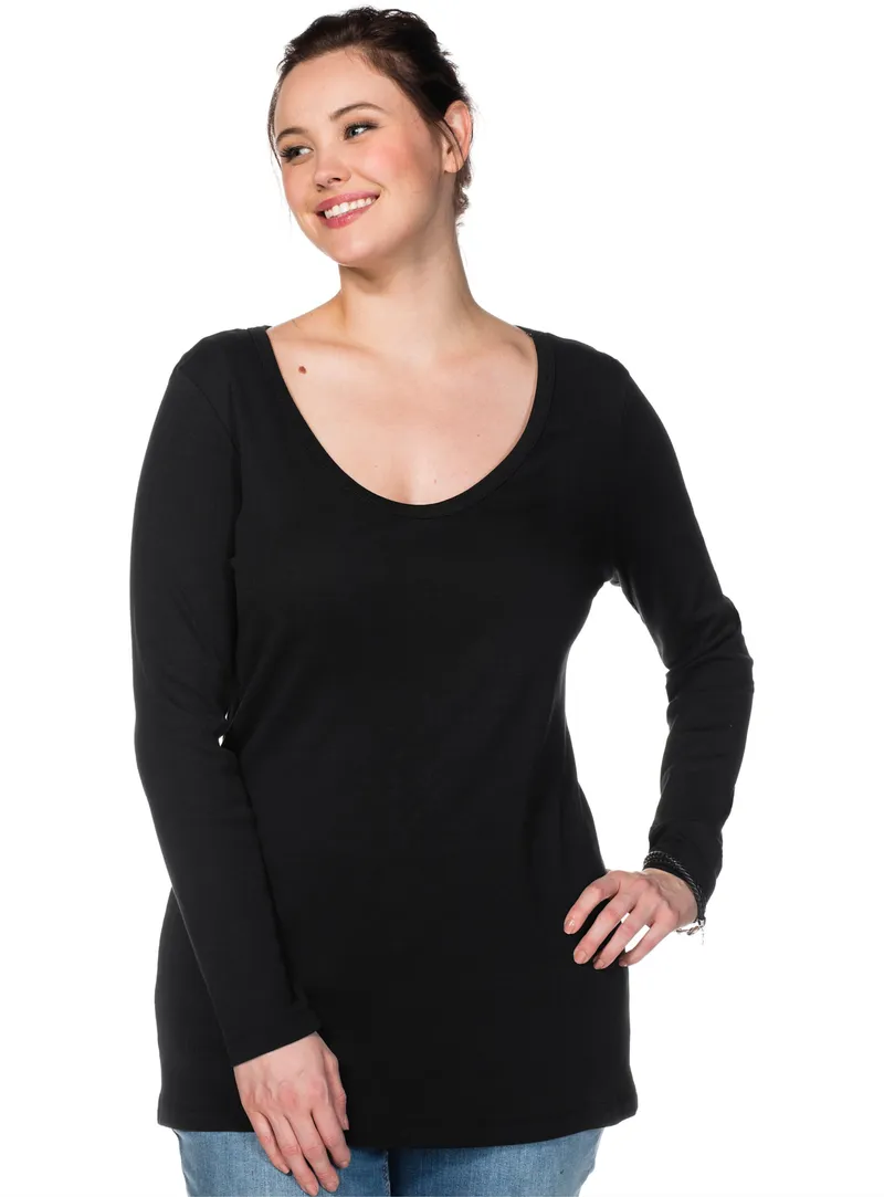 sheego Langarmshirt schwarz, Schwarz, – Produktbild 1 von 3