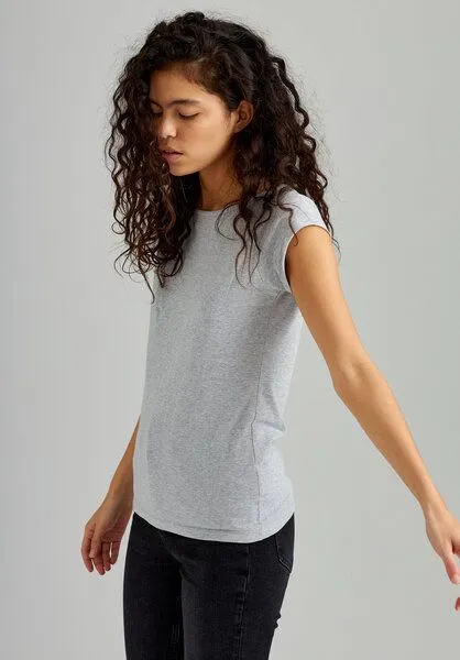 THOKKTHOKK ThokkThokk TT01 Cap Sleeve T-Shirt Damen (GOTS, vegan, Bio-Baumwolle), Grau (grey melange), – Produktbild 3 von 6