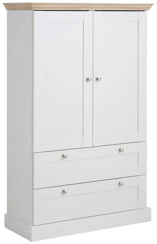 OTTO home Kleiderschrank Binz, Wäscheschrank, Mehrzweckschrank, skandinavischer Landhausstil (B/H/T ca. 84/130/35 cm) viele Stauraummöglichkeiten, Metallgriffe, Türen mit Rahmen/ Kassetten, Weiß, – Produktbild 4 von 5