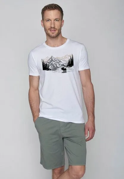 GreenBomb GREENBOMB Nature Moose Mountain Guide - Sportliches T-Shirt aus Bio-Baumwolle / hochwertiger Print / GOTS / Fair & Vegan, Weiß (white), – Produktbild 3 von 4