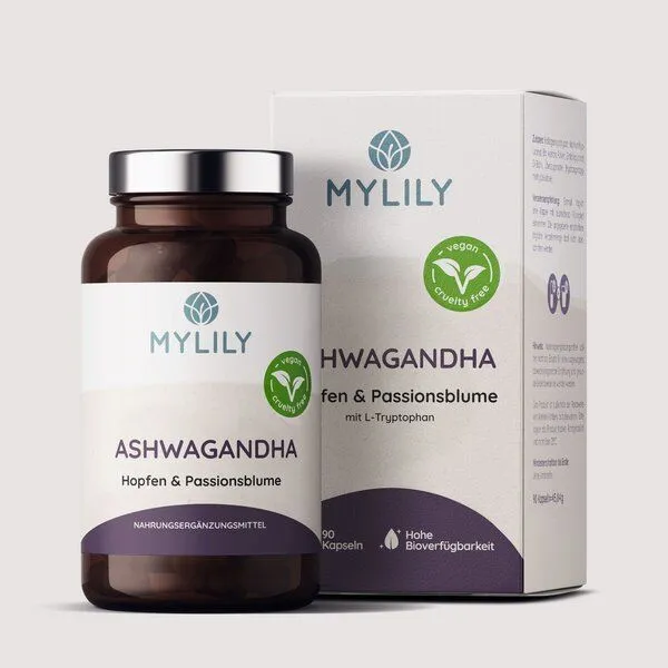 MYLILY MYLILY Ashwagandha - L-Tryptophan - 90 Kapseln - vegan, hochdosiert, pflanzlich – Produktbild 1 von 3