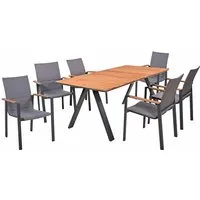 Gartenmöbel-Set "DAVINA 02" 7-tlg. 1 Tisch Teak, 6 Stühle Alu anthrazit, Textil dk.grau – Produktbild 1 von 2