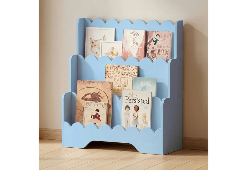 Smartwood Kinderregal Montessori, Bücherregal Kinder, FSC-Kiefernholz, Blau, LULU, Blau, – Produktbild 1 von 5