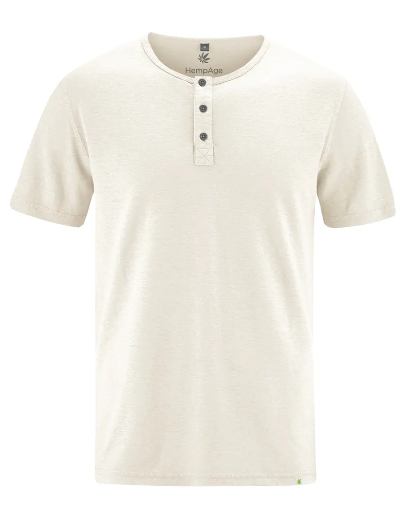 HempAge Hempage Herren vegan Einfarbiges Henley T-Shirt Cremefarben, Weiß, – Produktbild 1 von 2
