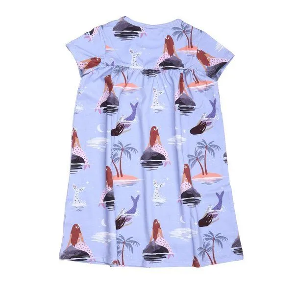 Walkiddy Baby Kleid Set GOTS zertifiziert, Bio-Baumwolle, lila, Meerjungfrau-Muster, Kurzarm + Leggings – Walkiddy – Produktbild 3 von 3