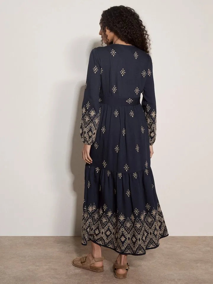 Apricot Apricot Maxikleid Boho-Maxikleid mit Stickerei, Blau, – Produktbild 3 von 3