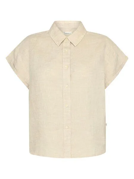 KnowledgeCotton Apparel KnowledgeCotton Apparel ASTER faltbares Kurzarm-Leinenhemd - Bio-Leinen - GOTS/Vegan, Beige (yarndyed-light-feather-gray), – Produktbild 2 von 3