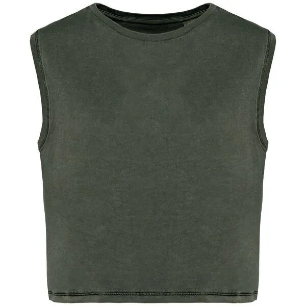 Greenspired Greenspired Umweltfreundliches ärmelloses Cropped Damen-T-Shirt 165g/m², Verwaschenes khaki, – Produktbild 1 von 2
