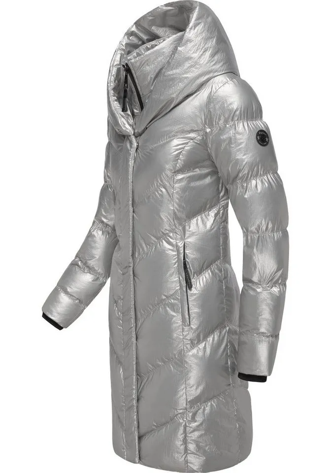 ragwear ragwear Kurzmantel Natalka Bling Damen Wintermantel in schimmernder Optik, Grau, – Produktbild 3 von 4