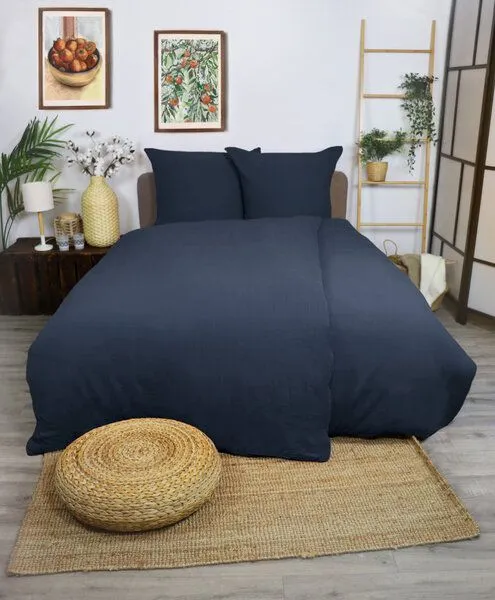 jilda-tex jilda-tex Musselin-Bettwäsche Medina 100% Bio-Baumwolle Made in Green in naturfarben, Dunkelblau, – Produktbild 1 von 4