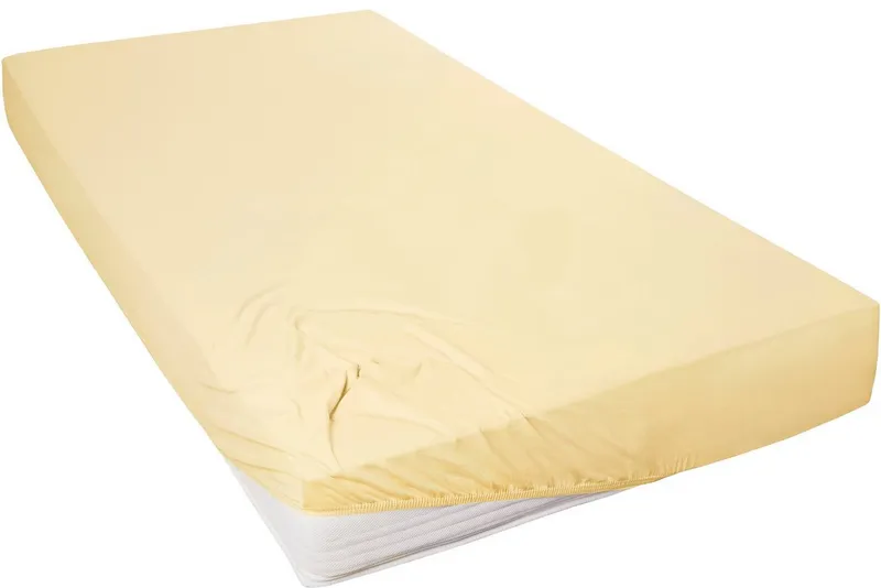 Primera Spannbettlaken Mako-Feinjersey Spannbetttuch, Mako-Jersey, Gummizug: rundum, (1 Stück), Geeignet für Standardmatratzen bis 22 cm, 100% Baumwolle, Gelb, – Produktbild 2 von 5